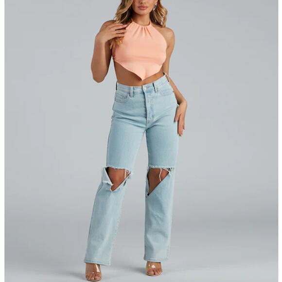 Windsor S Black So Hawt Halter Open Back Handkerchief Crop Top - Picture 8 of 8